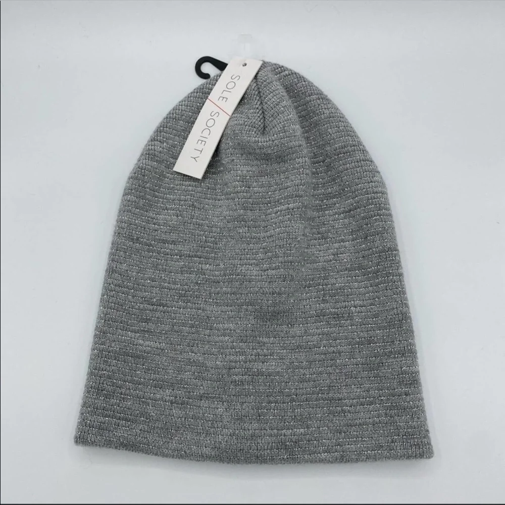 Sole Society Grey Silver Knir Cuffed Beanie
